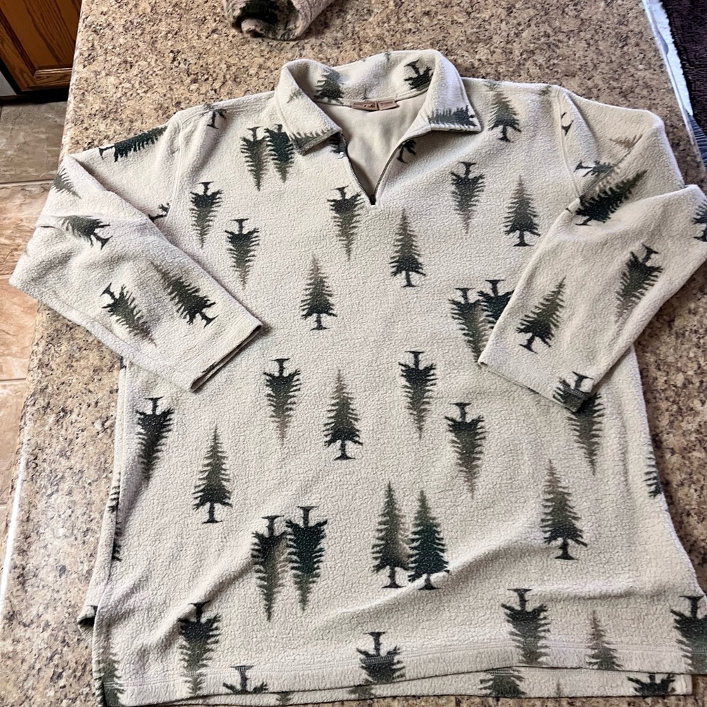 Vintage Woolrich Cream and Green Tree Pattern 1/4 zip pullover sweater jacket